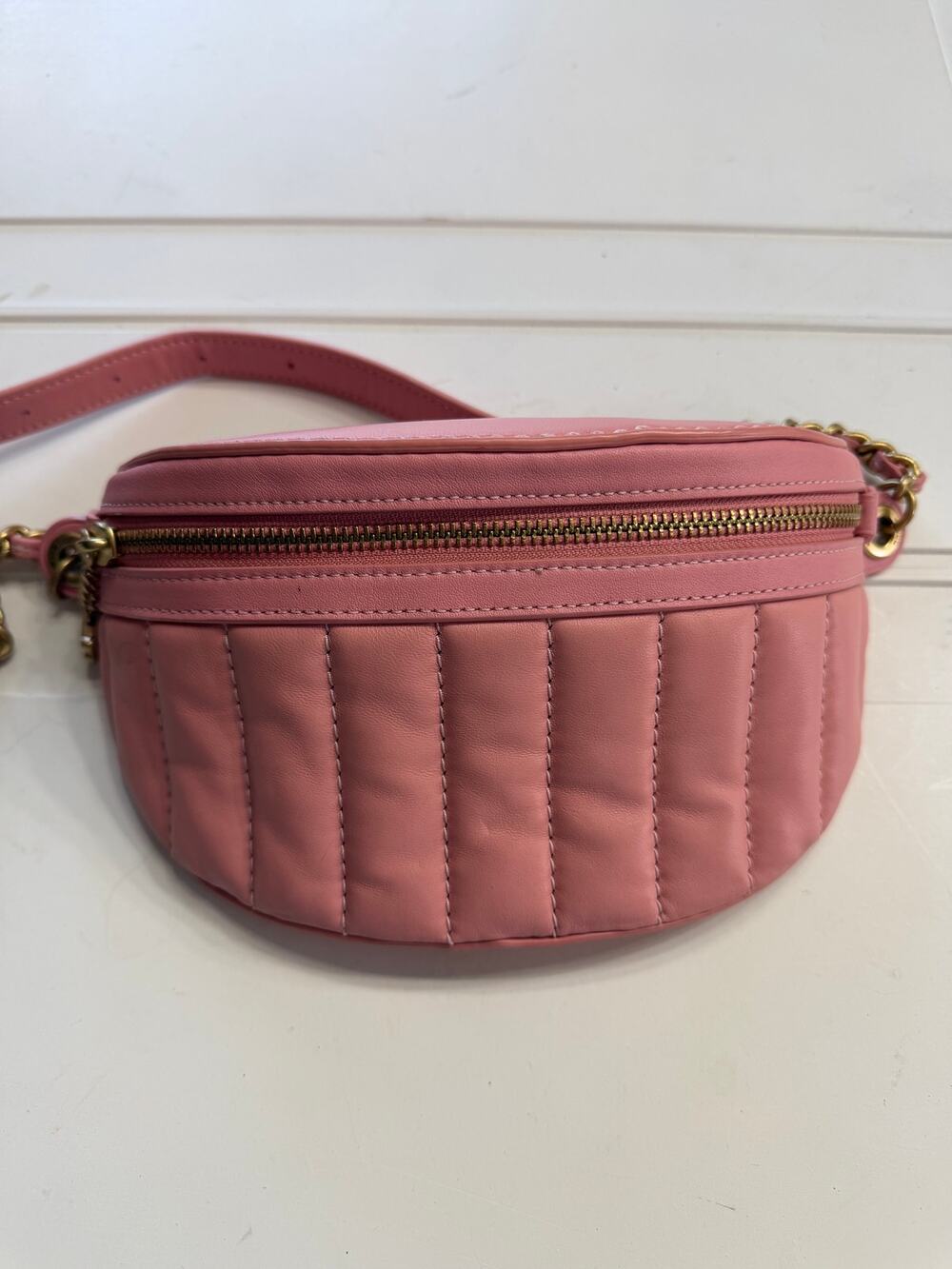 Coach C6533 Candy Pink Leather Quilted Gold Chain Belt Bag Fanny Pack